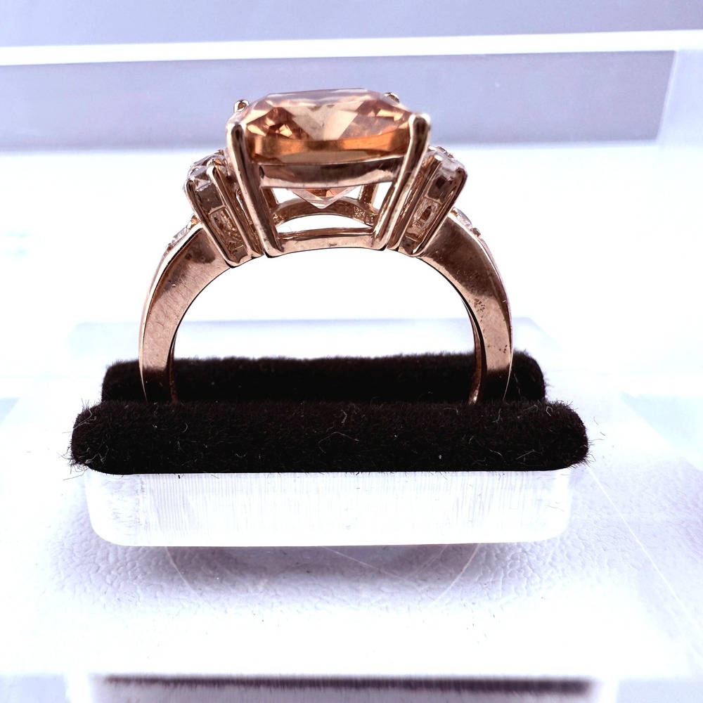 PAJ 925 Sterling Silver Cushion-Cut Champagne CZ Ring Clear Accent Stones Size 8 - Picture 11 of 11